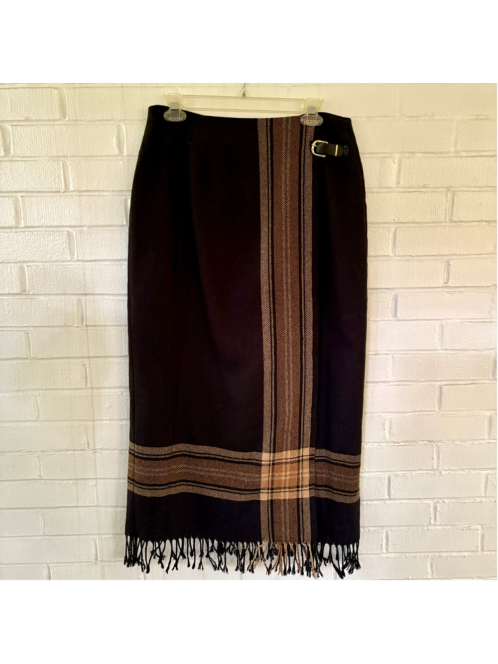 Vintage 90s Michelle wool blend fringed pencil skirt